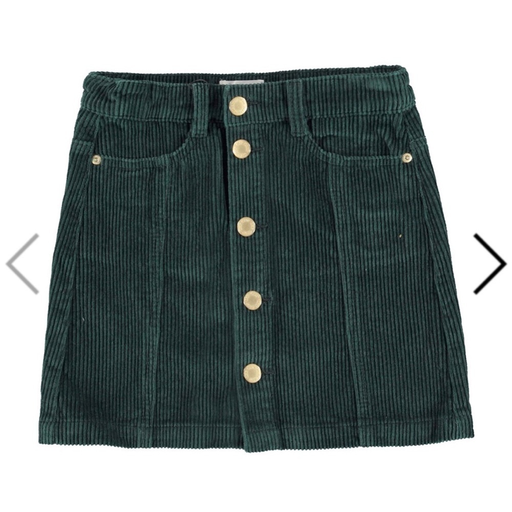 Molo Dark Green Corduroy Skirt with Gold Buttons NWT 16